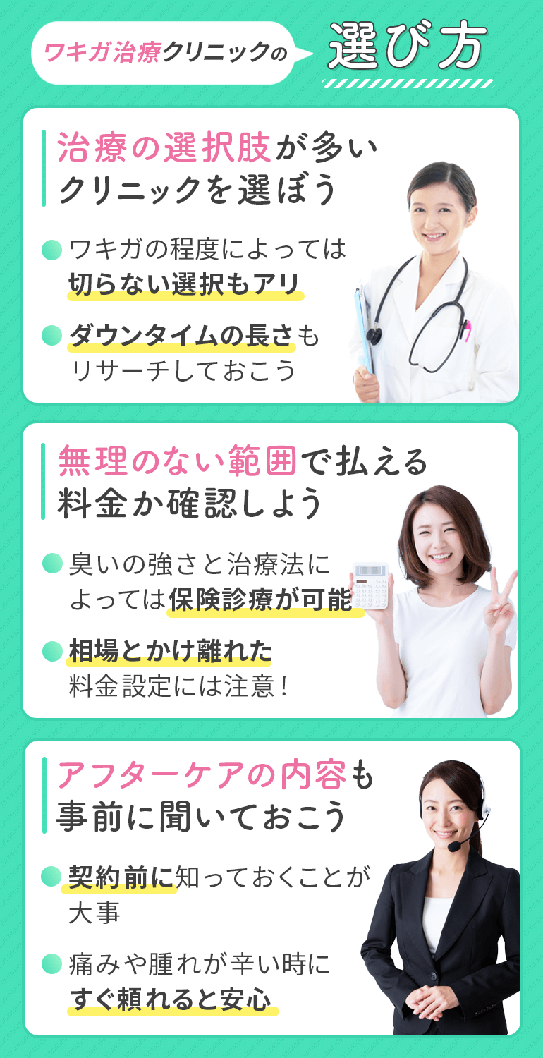 ワキガ治療クリニックの選び方